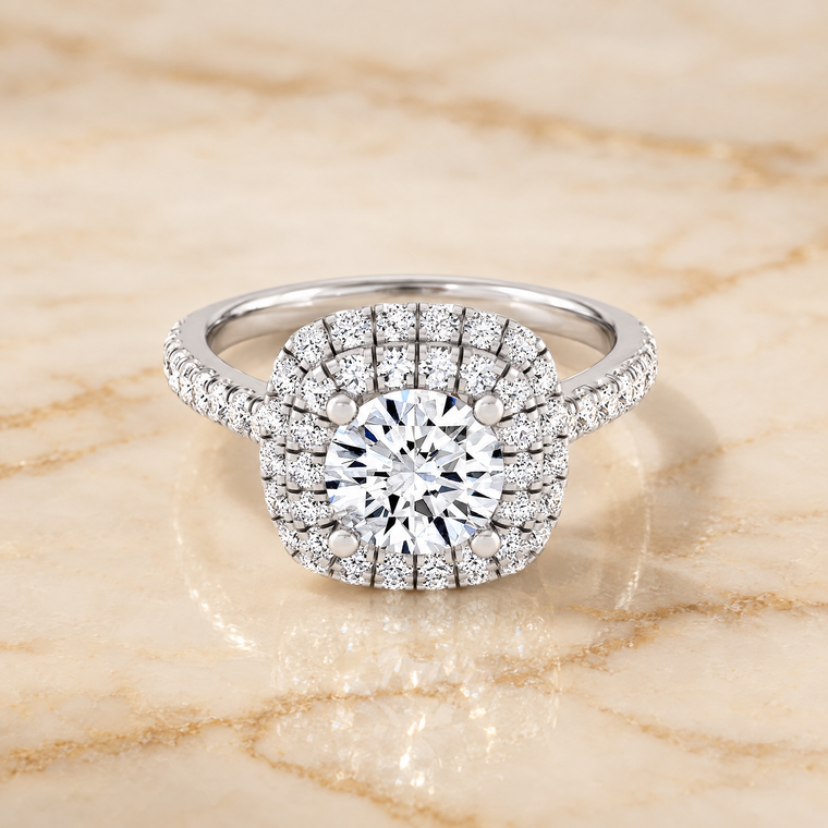 The Medley Double Halo Round Engagement Ring Setting in Platinum