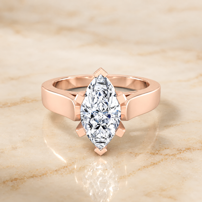 The Charlotte Cathedral Squared Edge Solitaire Marquise Engagement Ring Setting in 14K Rose Gold