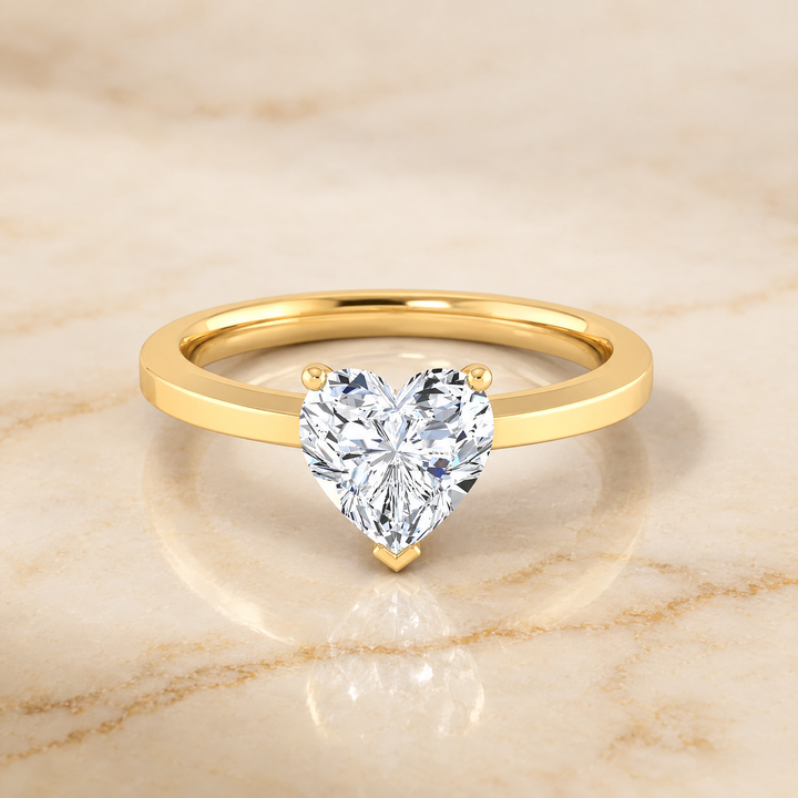 The Carmen Beveled Edge Comfort Fit Solitaire Heart Engagement Ring Setting in 18K Yellow Gold