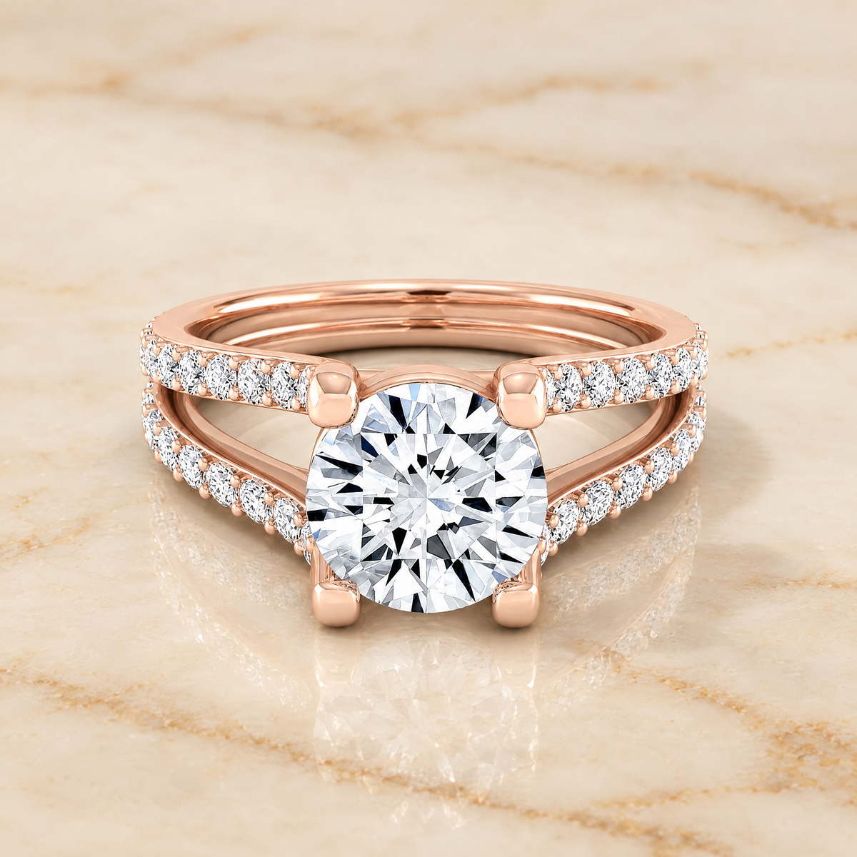 The Presley Split Shank Pavé Round Engagement Ring Setting in 14K Rose Gold
