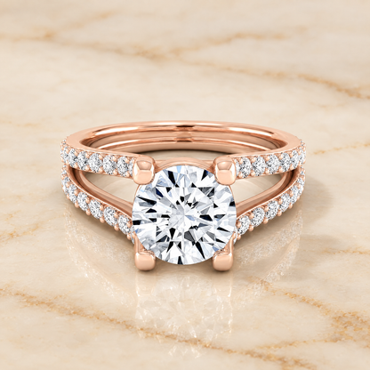 The Presley Split Shank Pavé Round Engagement Ring Setting in 14K Rose Gold