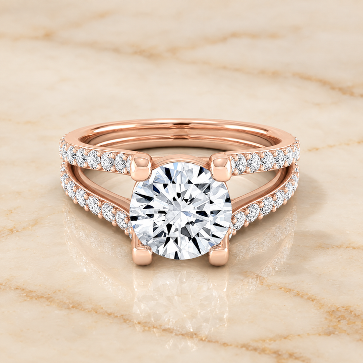 The Presley Split Shank Pavé Round Engagement Ring Setting in 14K Rose Gold