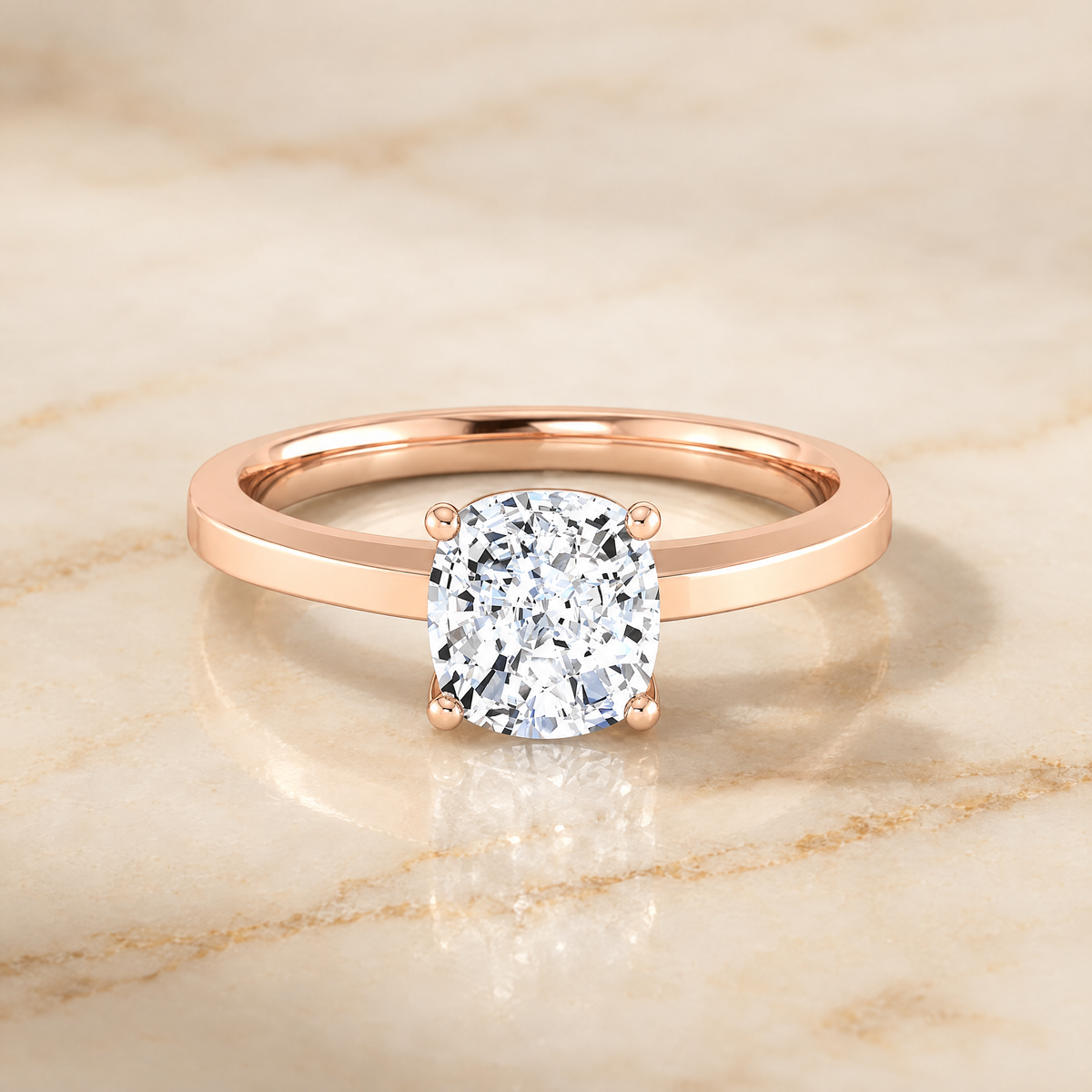 The Carmen Beveled Edge Comfort Fit Solitaire Cushion Cut Engagement Ring Setting in 14K Rose Gold