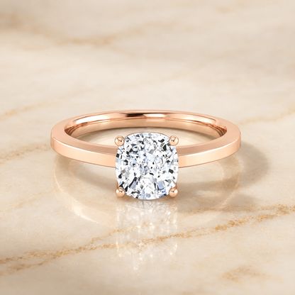The Carmen Beveled Edge Comfort Fit Solitaire Cushion Cut Engagement Ring Setting in 14K Rose Gold