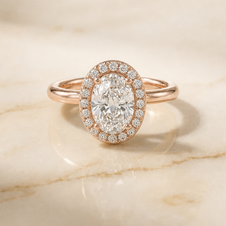 The Kate Classic French Pavé Halo Oval Engagement Ring Setting in 14K Rose Gold