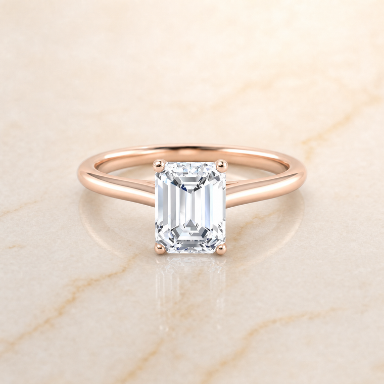 The Gladys Pinched Cathedral Solitaire Emerald Cut Engagement Ring Setting in 14K Rose Gold