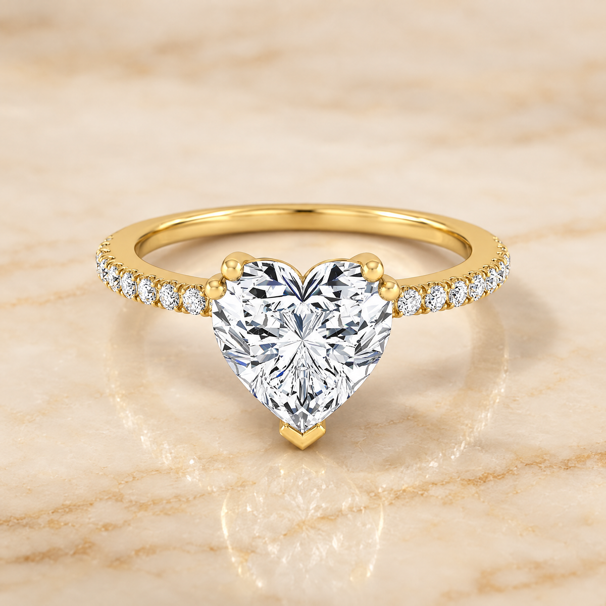 The Kelly Double Claw Prong French Pavé Heart Engagement Ring Setting in 18K Yellow Gold