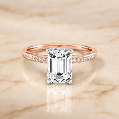 The Brenda Select High Hidden Halo Solitaire Emerald Cut Lab Diamond Engagement Ring in 14K Rose Gold