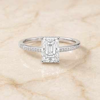 The Brenda High Hidden Halo Solitaire Radiant Cut Engagement Ring Setting in 18K White Gold