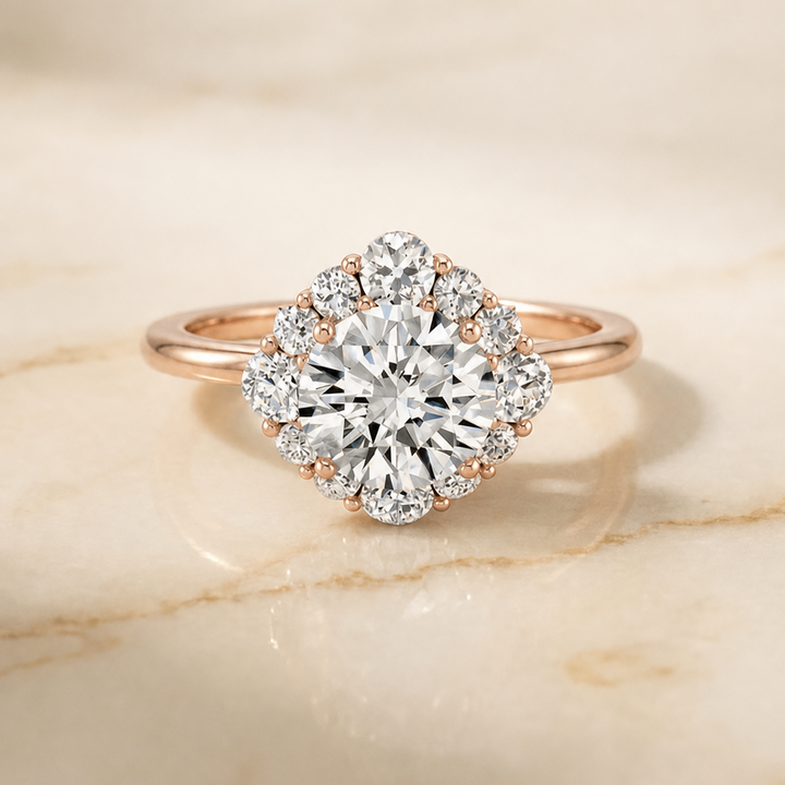 The Tionne Square Halo Round Engagement Ring Setting in 14K Rose Gold