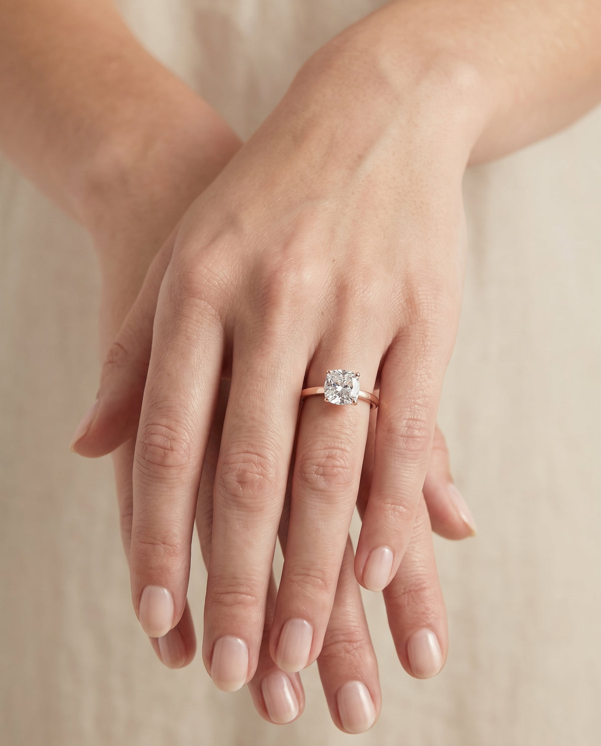 The Carmen Beveled Edge Comfort Fit Solitaire Cushion Cut Engagement Ring Setting in 14K Rose Gold