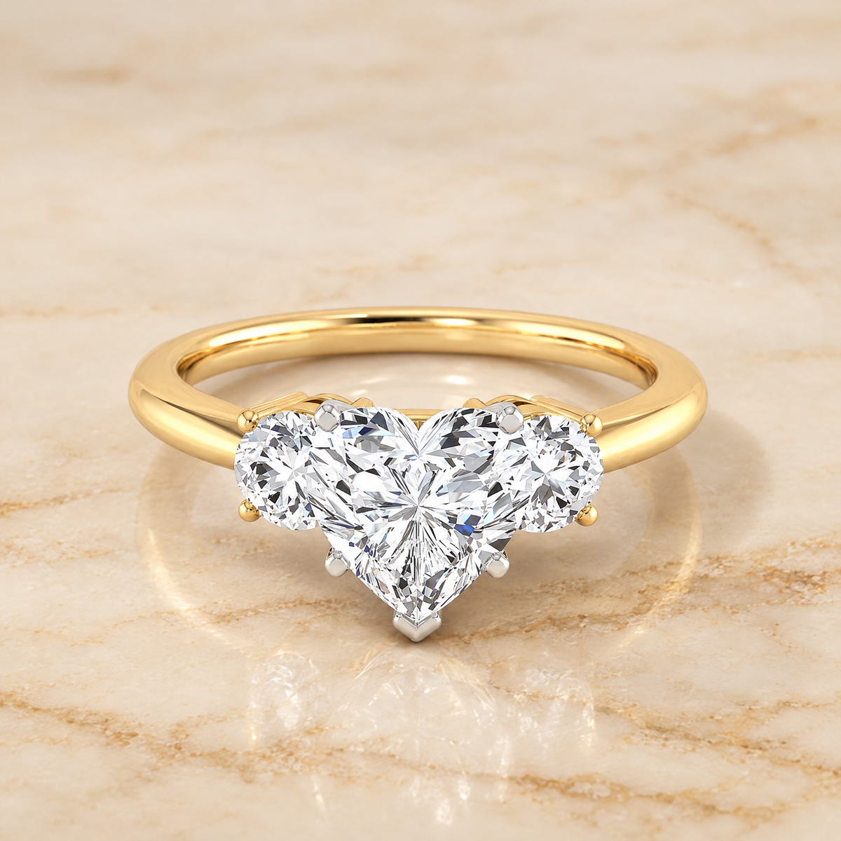 The Anita Classic Three Stone Heart Engagement Ring Setting in 18K Yellow Gold