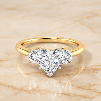 The Anita Classic Three Stone Heart Engagement Ring Setting in 18K Yellow Gold