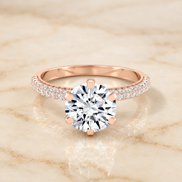 The Daisy Three Row French Pavé Round Engagement Ring Setting in 14K Rose Gold