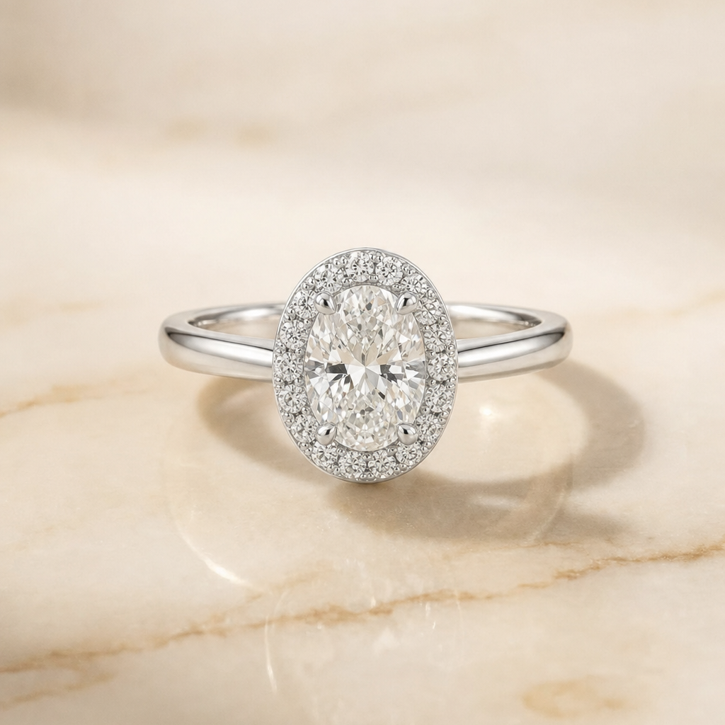 The Etta oval engagement ring setting in Platinum | RockHer