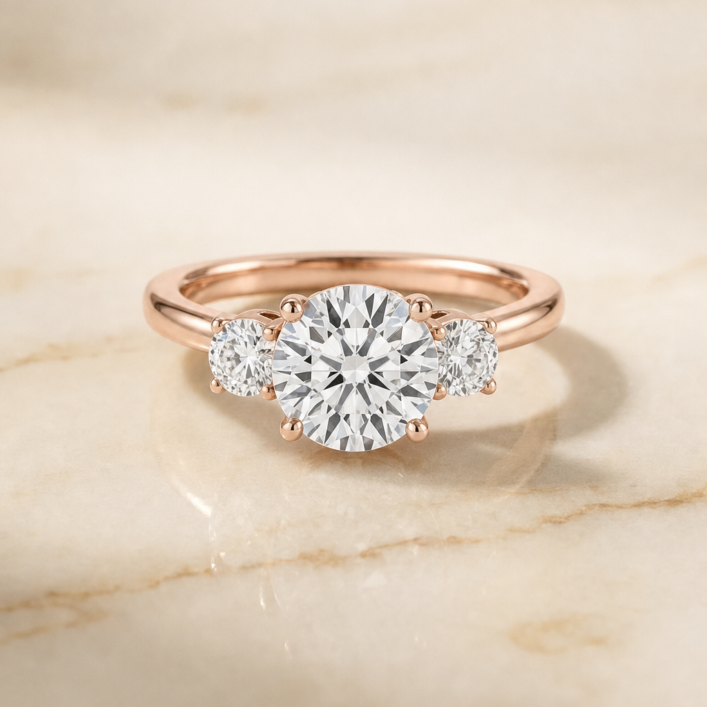 The Anita Classic Three Stone Round Engagement Ring Setting in 14K Rose Gold