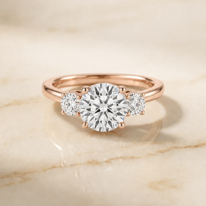 The Anita Classic Three Stone Round Engagement Ring Setting in 14K Rose Gold