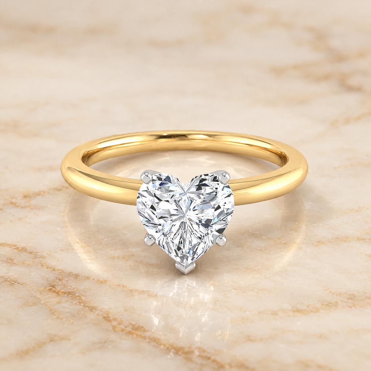 The Floria Comfort Fit Claw Prong Solitaire Heart Engagement Ring Setting in 18K Yellow Gold