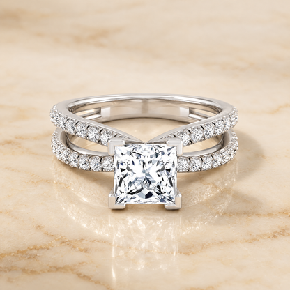 Princess engagement ring setting in Platinum, Carole Two Row Pavé Split Shank Princess Cut | RockHer