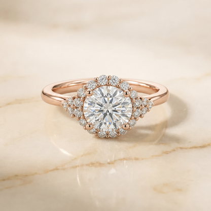 The Kai Scroll Gallery Halo Round Engagement Ring Setting in 14K Rose Gold