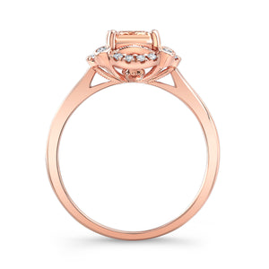 Emerald Cut Morganite Scalloped Framed Ring 14k Rose Gold 0.14ctw – side profile | RockHer