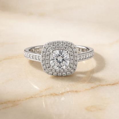 The Cecilia Double Halo Princess Cut Engagement Ring Setting in Platinum