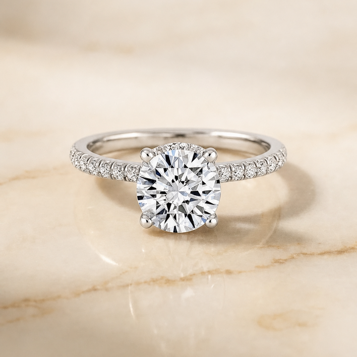 The Elliott Hidden Halo Pavé Round Engagement Ring Setting in 18K White Gold