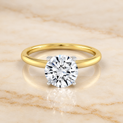 The Cyndi Curved Hidden Halo Solitaire Round Engagement Ring Setting in 18K Yellow Gold