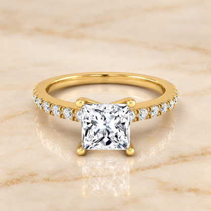 The Norah Classic Linear French Pavé Princess Cut Engagement Ring Setting in 18K Yellow Gold