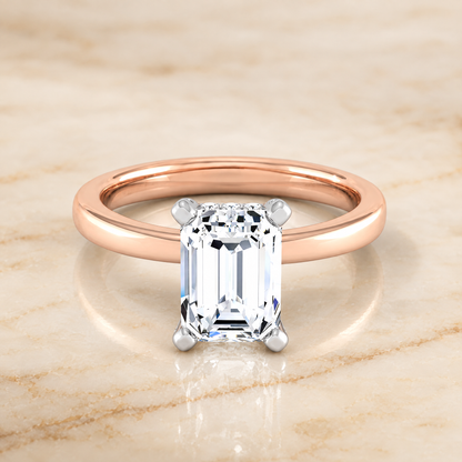 The Annabelle Hidden Pavé Basket Crown Solitaire Emerald Cut Engagement Ring Setting in 14K Rose Gold