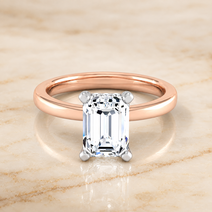 The Annabelle Hidden Pavé Basket Crown Solitaire Emerald Cut Engagement Ring Setting in 14K Rose Gold