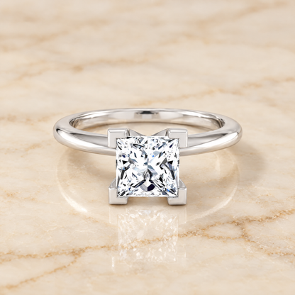 The Lolette Classic Low Base Solitaire Princess Cut Engagement Ring Setting in Platinum