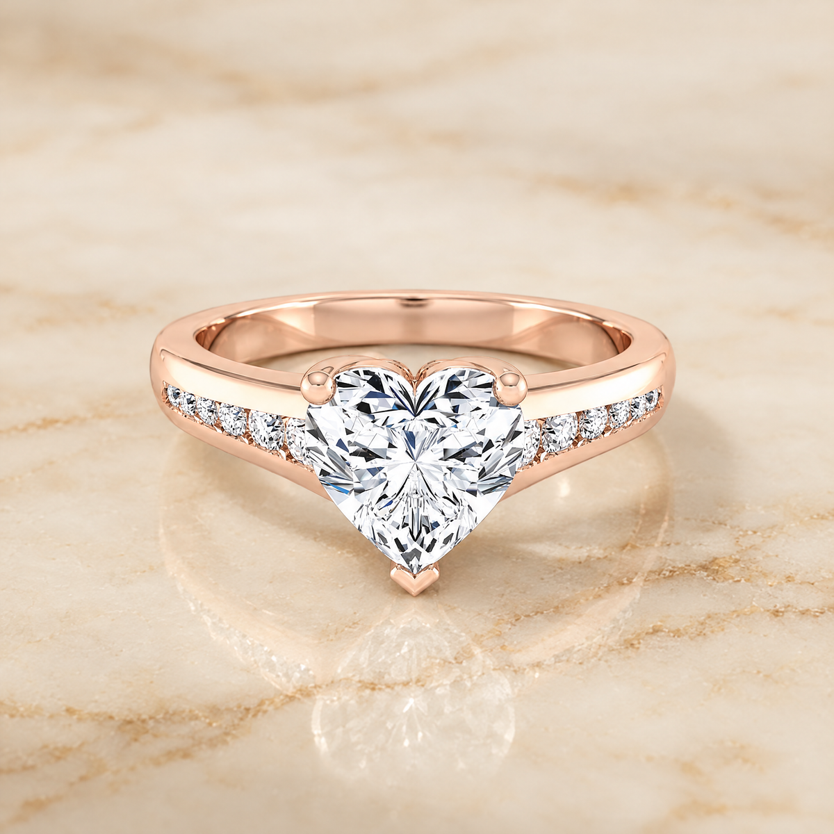 The Stevie Contemporary Channel Heart Engagement Ring Setting in 14K Rose Gold