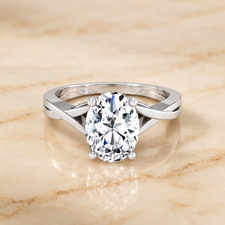 The Priscilla Delicate Twist Cathedral Solitaire Oval Engagement Ring Setting in Platinum
