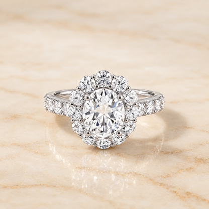 Oval engagement ring setting in Platinum, Alannah Luxe French Pavé Halo Oval | RockHer