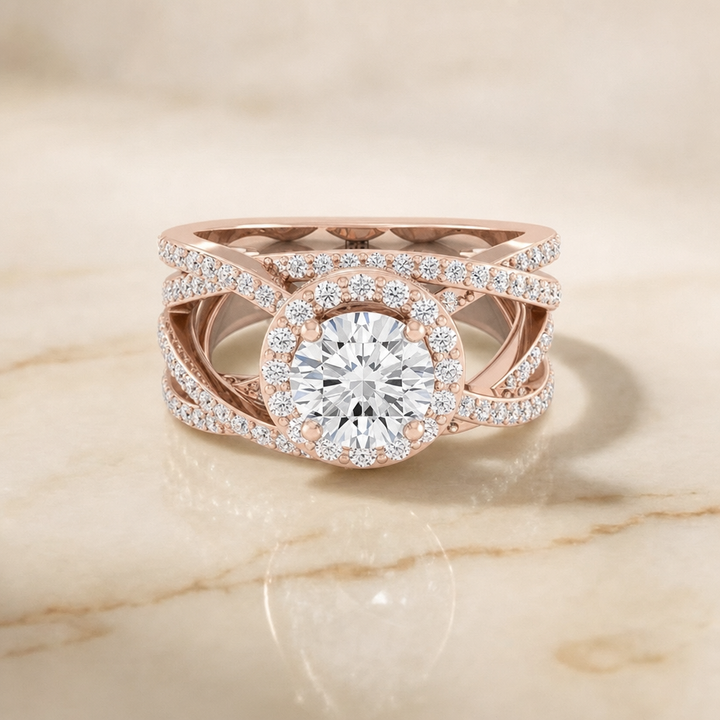 The Rosina Open Intertwined Pavé Row Round Engagement Ring Setting in 14K Rose Gold
