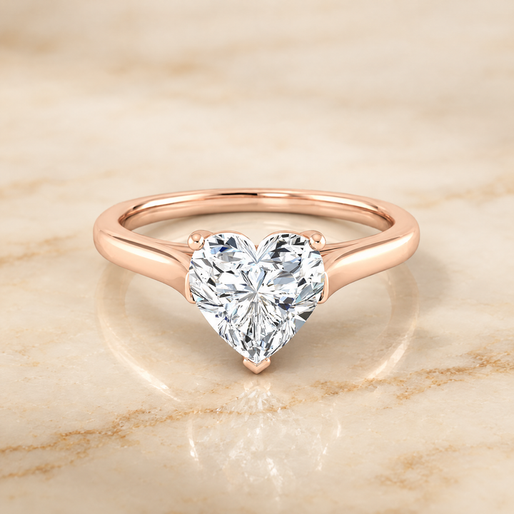 The Juliette Elegant Cathedral Squared Edge Solitaire Heart Engagement Ring Setting in 14K Rose Gold