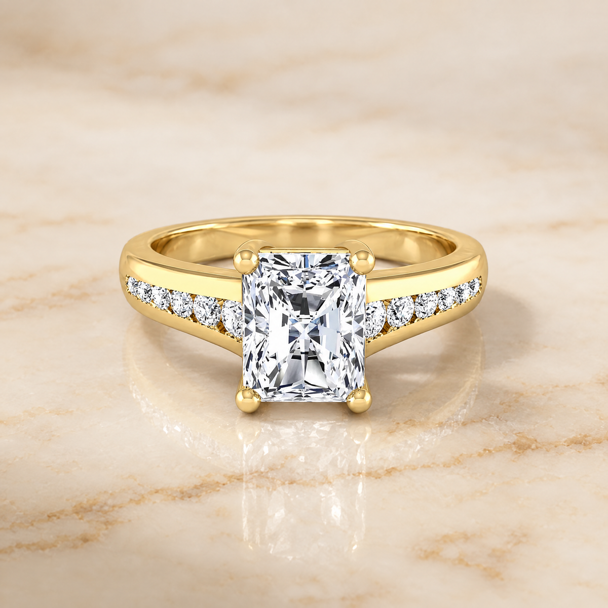 The Stevie Contemporary Channel Radiant Cut Engagement Ring Setting in 18K Yellow Gold