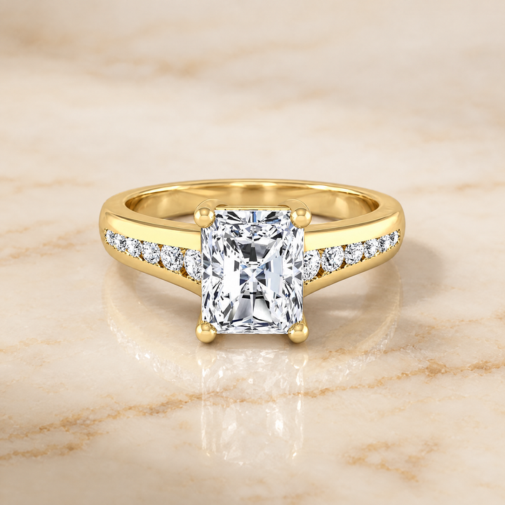 The Stevie Contemporary Channel Radiant Cut Engagement Ring Setting in 18K Yellow Gold