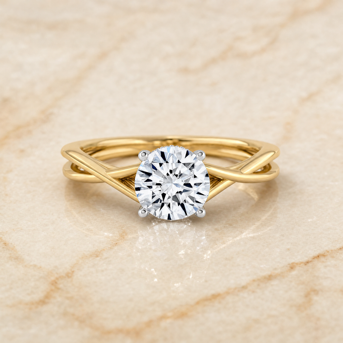 The Blondie Double Hidden Halo Solitaire Round Engagement Ring Setting in 18K Yellow Gold