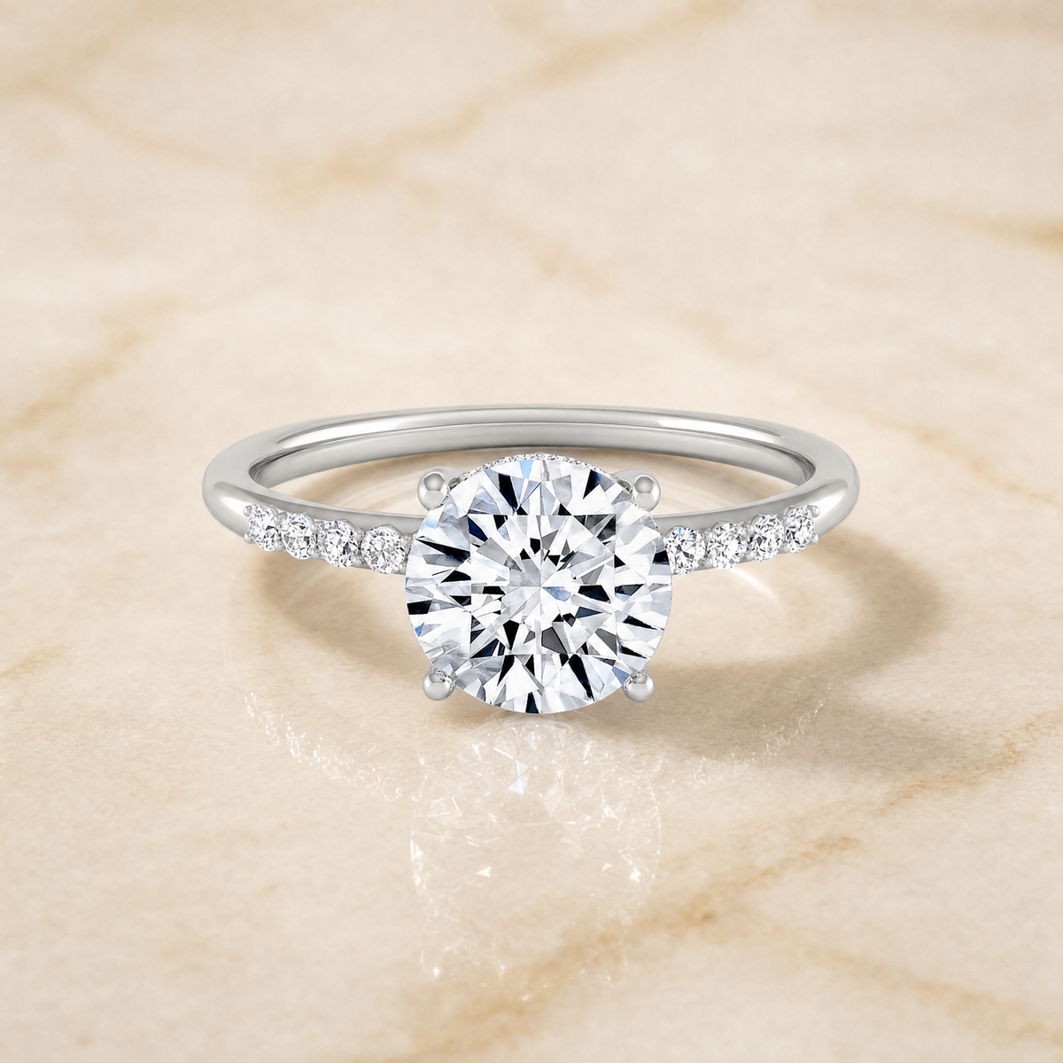 The Abbey Hidden Halo Pavé Round Engagement Ring Setting in 18K White Gold
