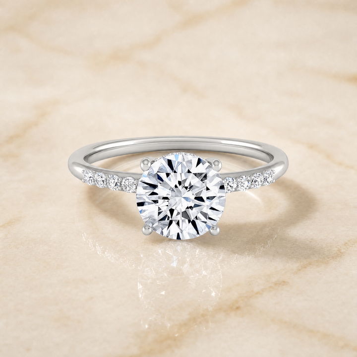The Abbey Hidden Halo Pavé Round Engagement Ring Setting in 18K White Gold