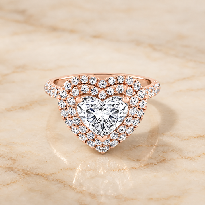 The Dinah Double Halo Heart Engagement Ring Setting in 14K Rose Gold