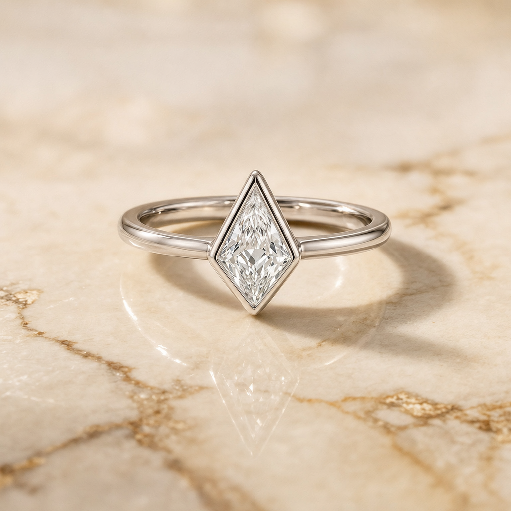 The Agnes Bezel Solitaire In Kite Engagement Ring Setting in Platinum