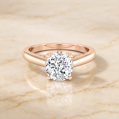 The Rio Scroll Gallery Comfort Fit Solitaire Cushion Cut Engagement Ring Setting in 14K Rose Gold