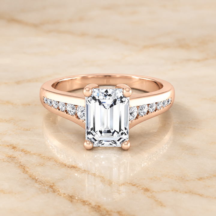 The Stevie Contemporary Channel Emerald Cut Engagement Ring Setting in 14K Rose Gold
