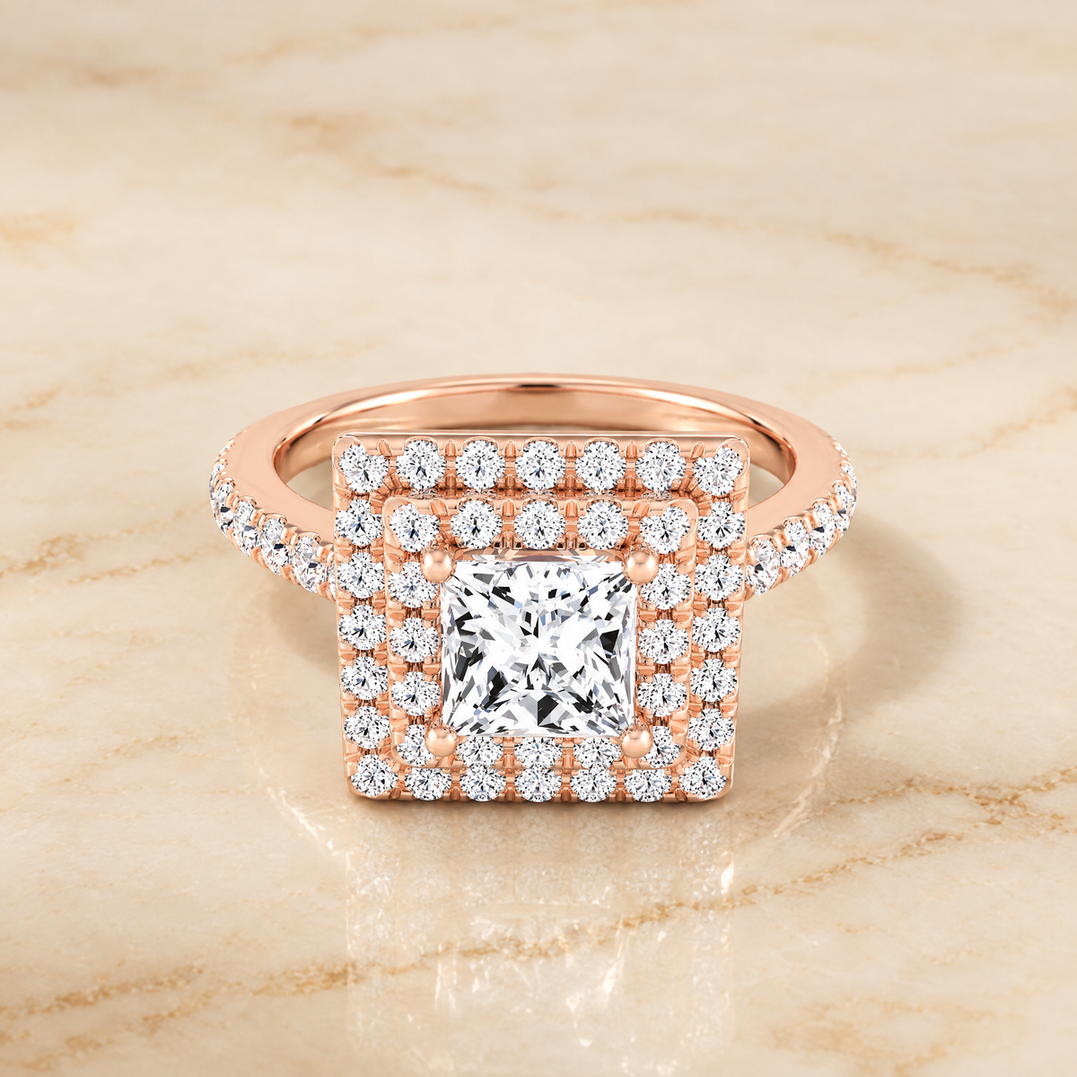 The Whitney Double Halo Princess Cut Engagement Ring Setting in 14K Rose Gold