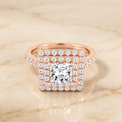The Whitney Double Halo Princess Cut Engagement Ring Setting in 14K Rose Gold