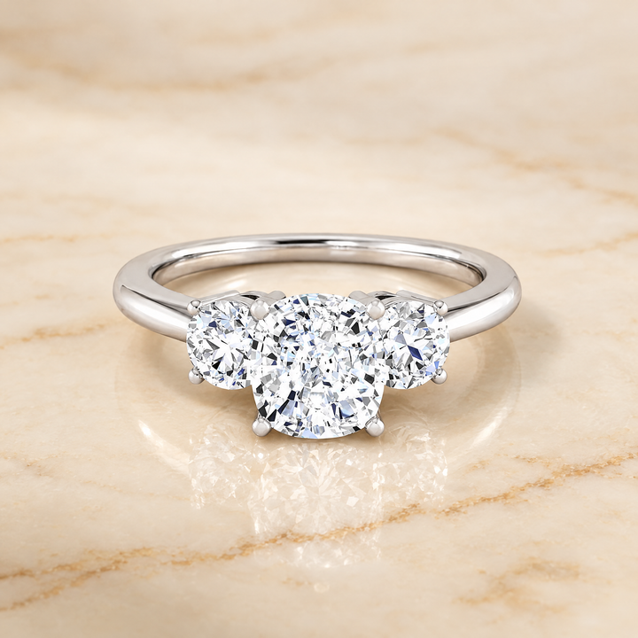 The Anita Classic Three Stone Cushion Cut Engagement Ring Setting in 18K White Gold