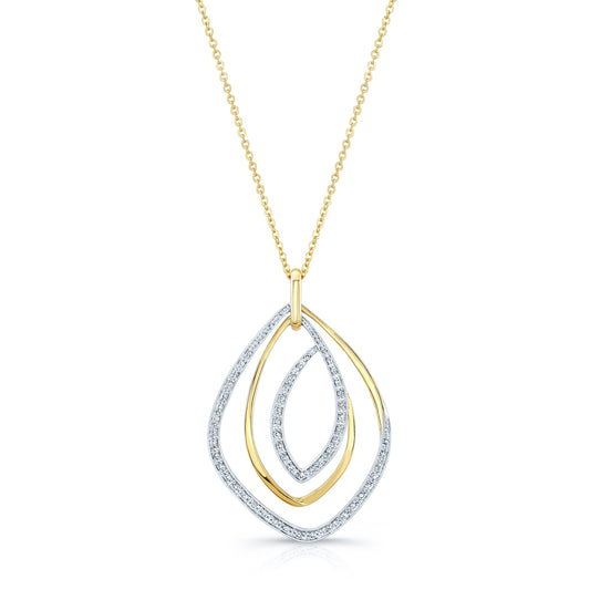 Diamond Overlapping Multi-loop Two Tone Pendant in 14k Gold 0.30ctw, 16-18 Inch Adjustable Cable Chain